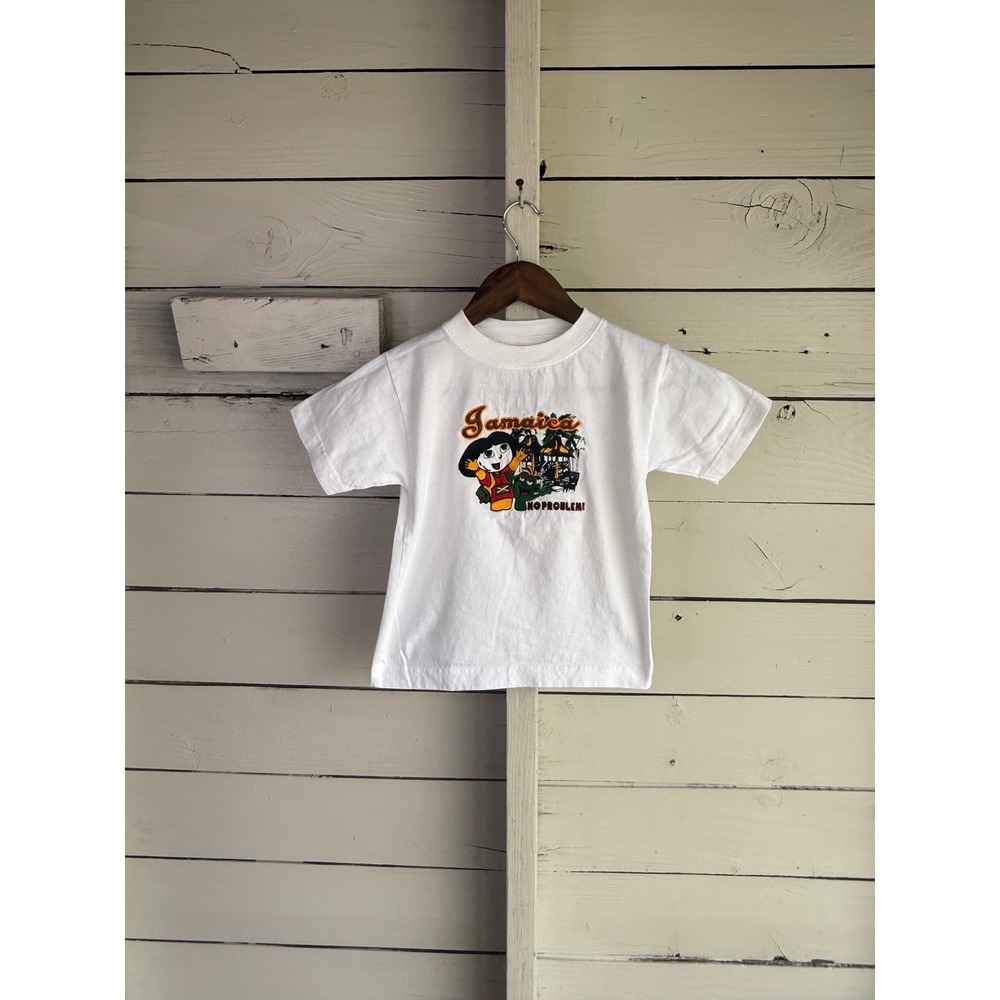 Island Tees Kids Jamaica No Problem Embroidered White T-Shirt Size 6-8 Cotton